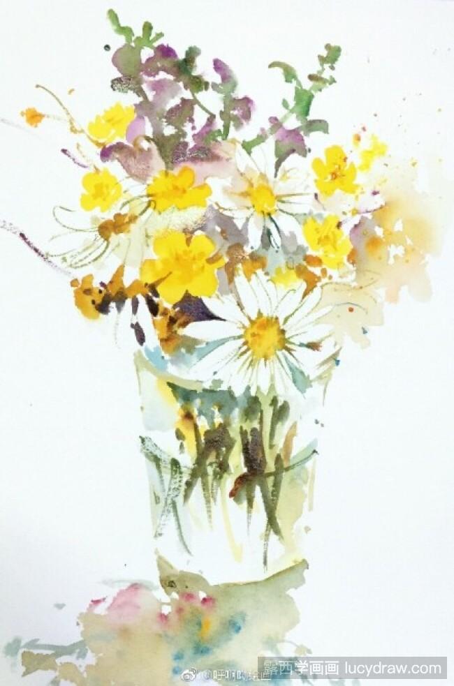 静物水彩画教程：插在玻璃瓶里面的鲜花