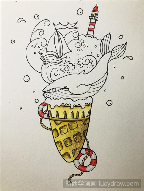 海洋冰淇淋彩铅画教程