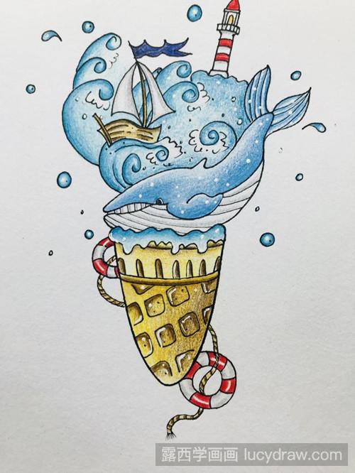 海洋冰淇淋彩铅画教程