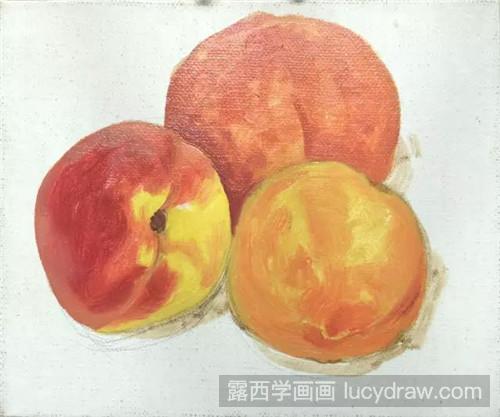 三只桃子油画教程