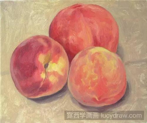 三只桃子油画教程