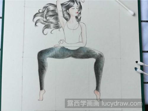 瑜伽女孩彩铅画教程