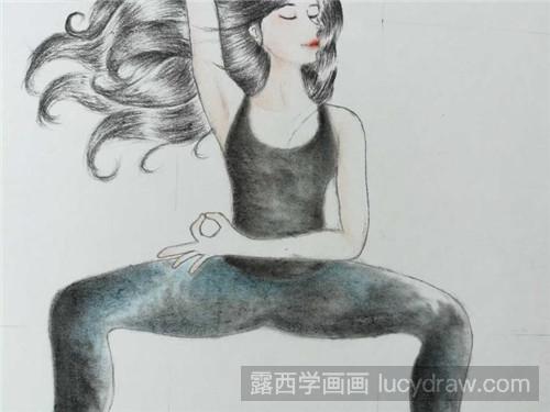 瑜伽女孩彩铅画教程