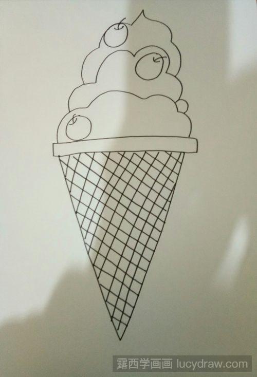 黑白线描冰淇淋简笔画法