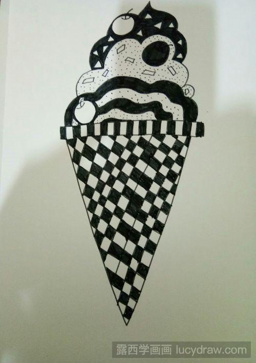 黑白线描冰淇淋简笔画法