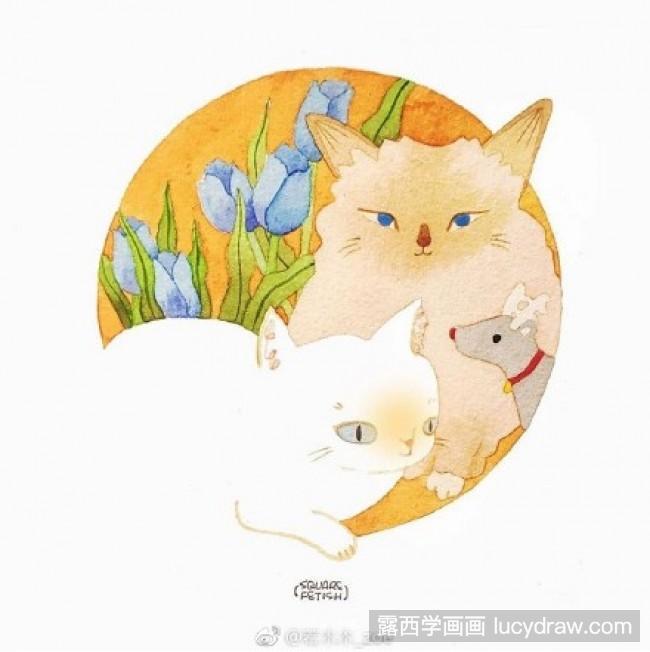 猫咪水彩画作品欣赏