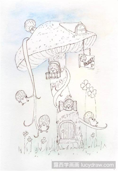 蘑菇屋的画法：小蘑菇们的蘑菇乐园