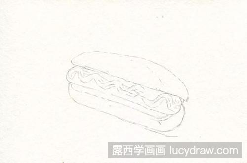 美食彩铅步骤：热狗怎样画？