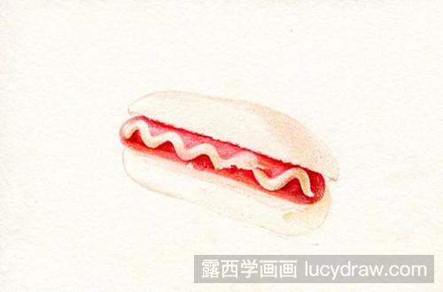 美食彩铅步骤：热狗怎样画？