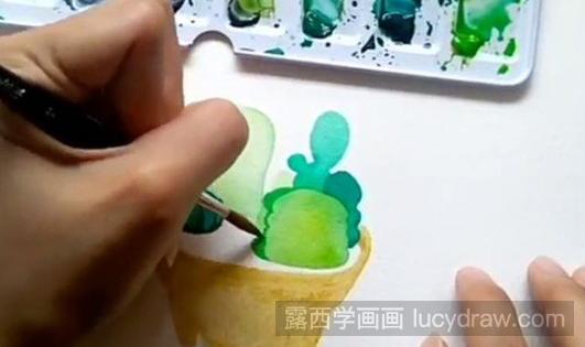 水彩画教程：教你画仙人掌盆栽