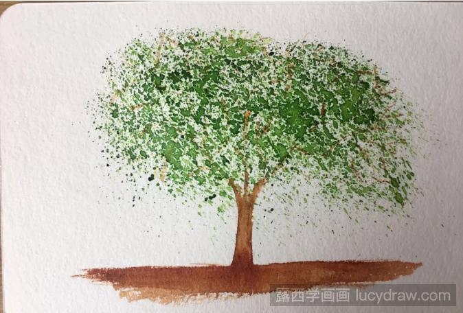 绿树成荫水彩画教程分享，如何画大树？