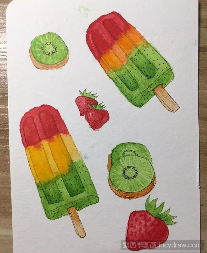 水果冰棒水彩画绘画步骤是什么？