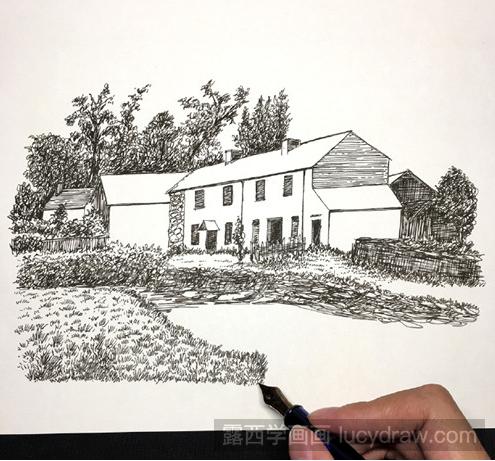 乡村建筑钢笔画怎么画？