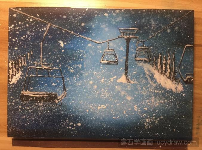 风雪中的索道水彩画绘画教程