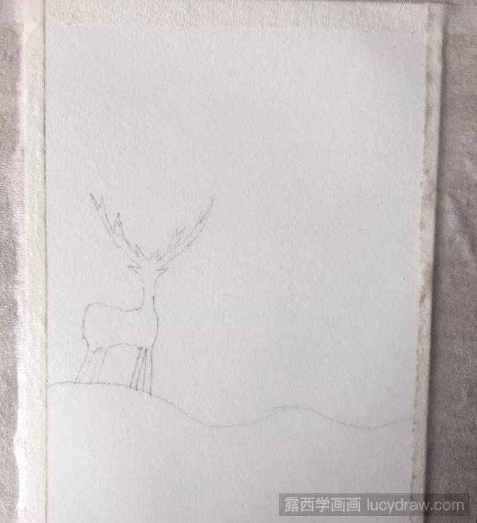 夜空下的小麋鹿水彩画教程