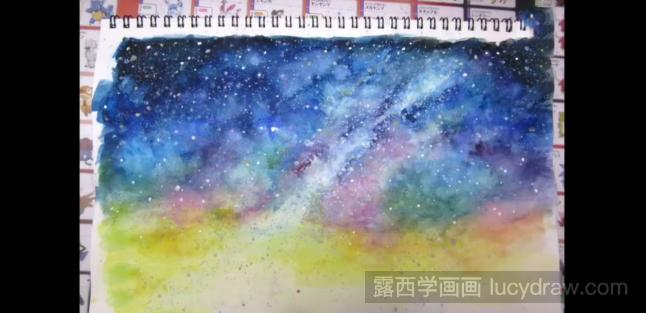 流星雨绘画教程，星空水彩画画法