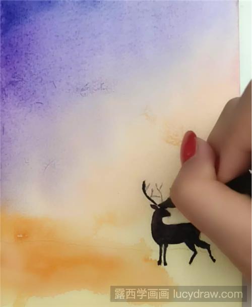 小鹿水彩画怎么画？简单水彩湿画法步骤