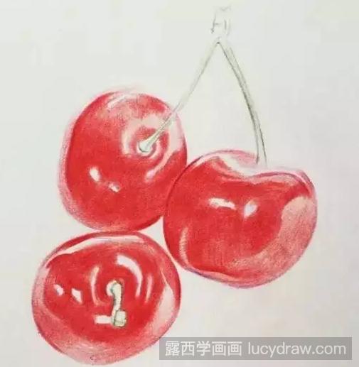樱桃怎么画?超详细红色小樱桃绘画过程