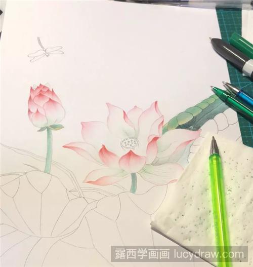 蜻蜓荷花怎么画？怎么用圆珠笔画出工笔画的效果？