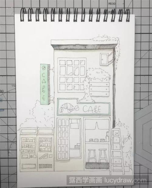 街角的咖啡店怎么画？咖啡店的钢笔淡彩小过程