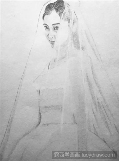 穿婚纱的Angelababy怎么画？杨颖婚纱照素描画法是什么？