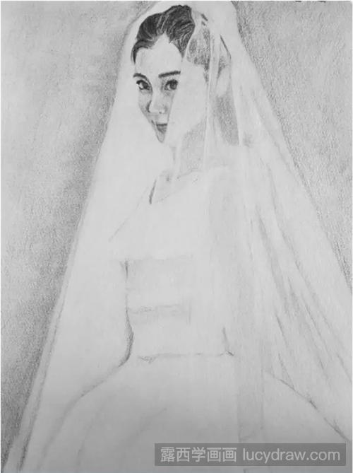 穿婚纱的Angelababy怎么画？杨颖婚纱照素描画法是什么？