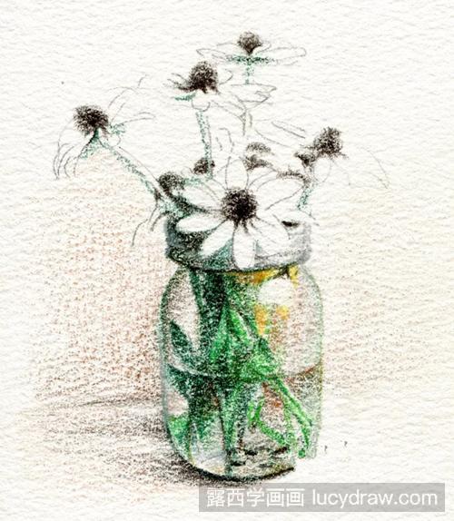 黄色小野菊怎么画？六步教你画玻璃瓶中的野菊花