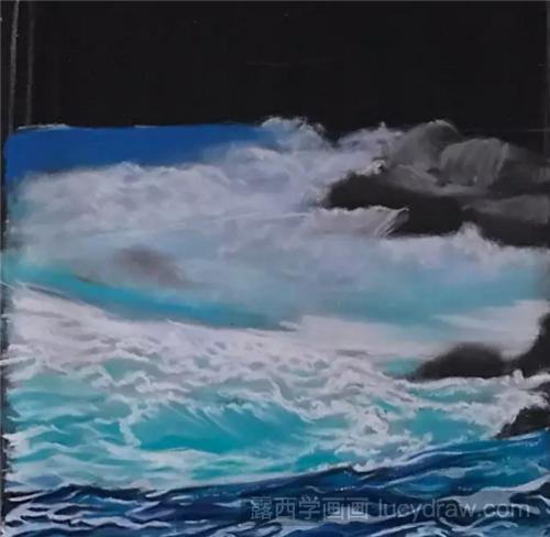 惊涛拍岸的大海怎么画？详细的大海色粉画教程分享