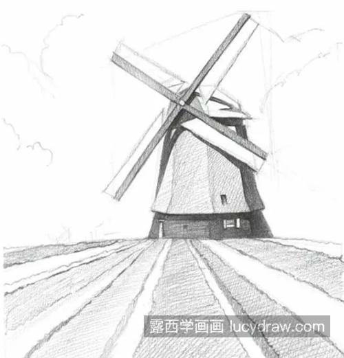 花田里的风车怎么画？大风车素描步骤有哪些？