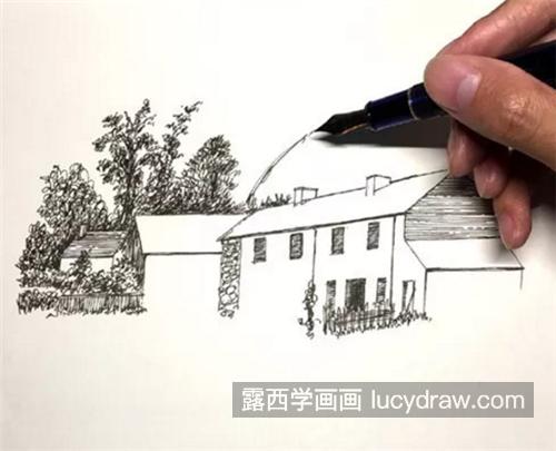 小溪旁的房屋怎么画？详细的钢笔风景画步骤有哪些？