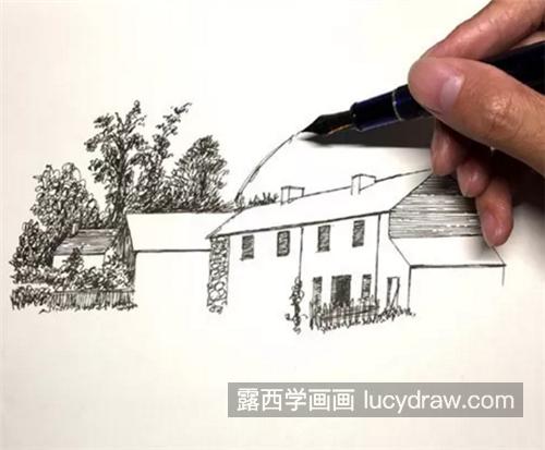 老房子的池塘怎么画？钢笔画如何排线？