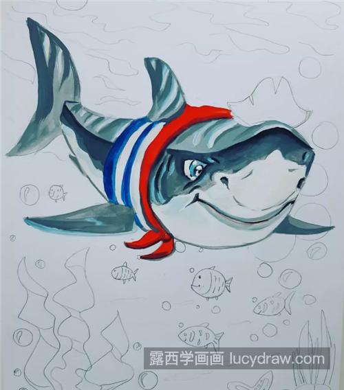 大鲨鱼的画法是什么？教你画一条水粉鲨鱼