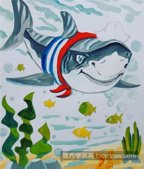 大鲨鱼的画法是什么？教你画一条水粉鲨鱼