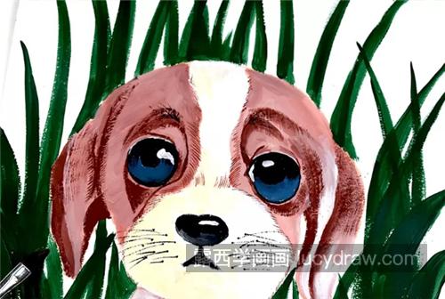 花丛中的小狗怎么画？详细的水粉画过程是什么？