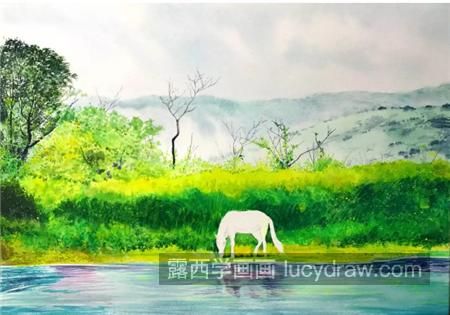 白马饮水怎么画？水彩风景的绘画步骤有哪些？