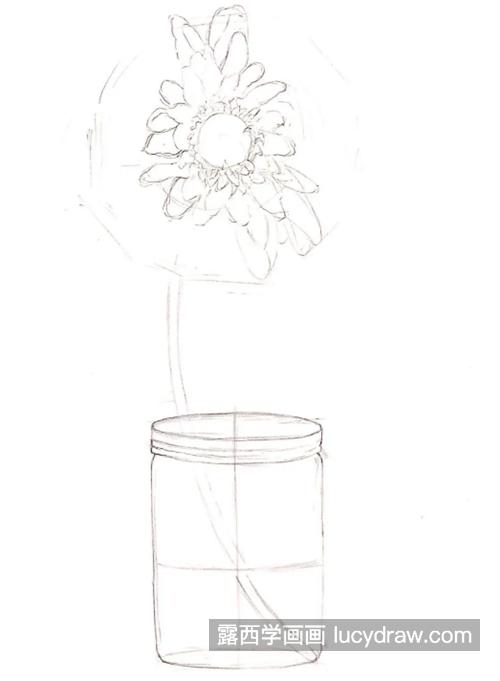 玻璃瓶中的小菊花怎么画？线描如何绘画？