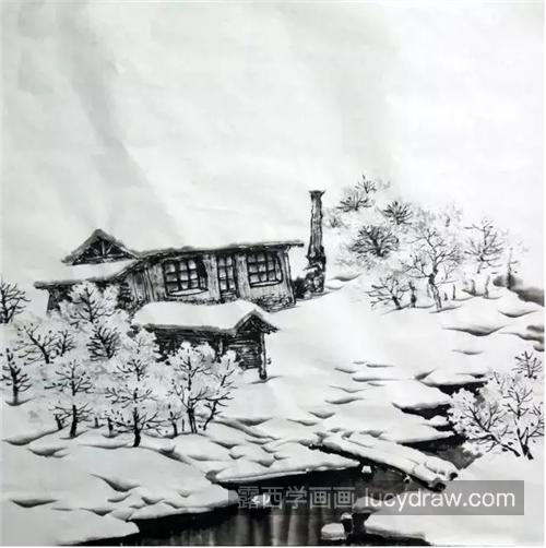 雪中木屋怎么画？雪景风景画的绘画步骤有哪些？