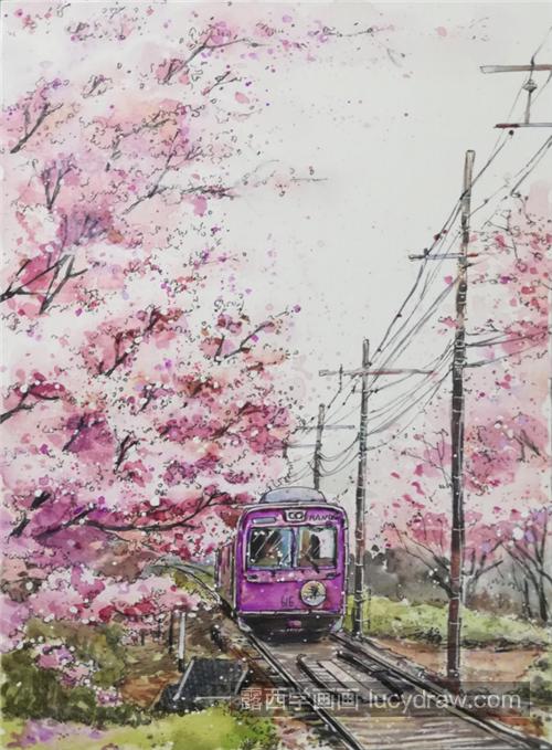 樱花列车怎么画？详细的水彩步骤有哪些？
