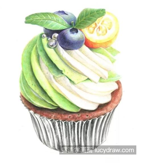 蓝莓冰激凌蛋糕怎么画？详细的彩铅画步骤有哪些？