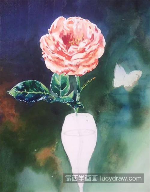 高脚杯中的粉玫瑰怎么画？水彩静物画法是什么？