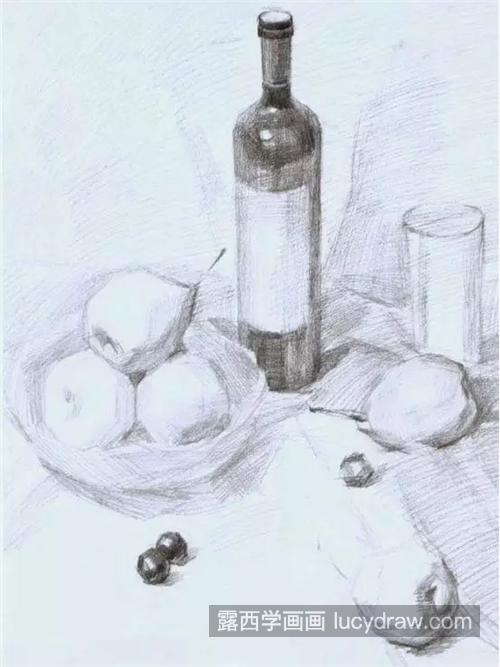 红酒和梨子怎么画？静物素描如何表现？