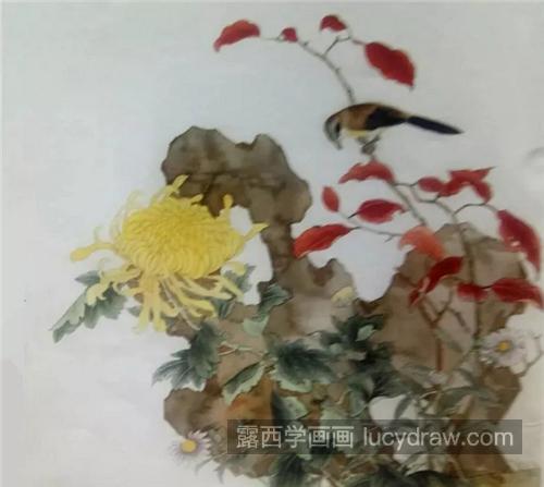 菊花枝上的伯劳鸟怎么画？详细的过程图有哪些？