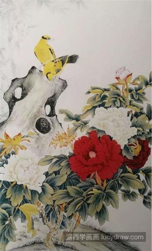 牡丹和黄莺鸟怎么画？工笔画法是什么？