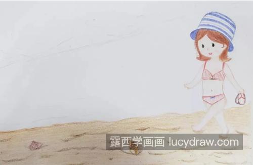 沙滩漫步插画怎么画？可爱的小插画步骤有哪些？
