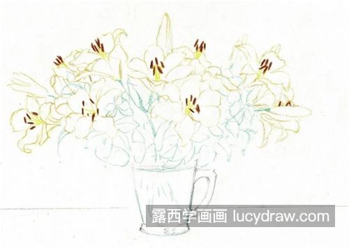 黄色百合花怎么画？玻璃瓶中的百合花画法是什么？