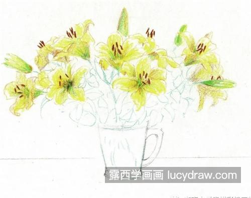 黄色百合花怎么画？玻璃瓶中的百合花画法是什么？