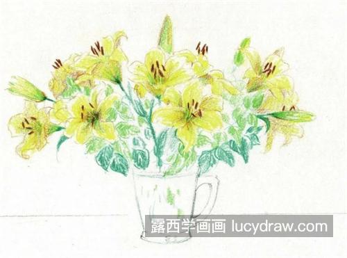 黄色百合花怎么画？玻璃瓶中的百合花画法是什么？