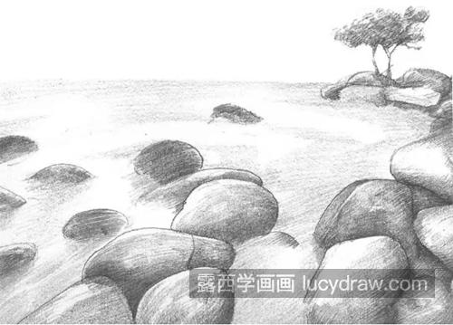 石滩风景怎么画？怎么画素描石头？