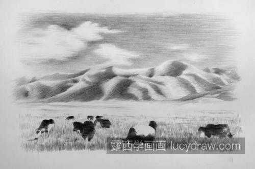 草原风光怎么画？牛羊的素描画法是什么？