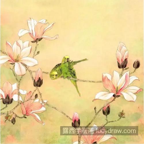 玉兰花和绿鸟怎么画？详细的工笔画法是什么？
